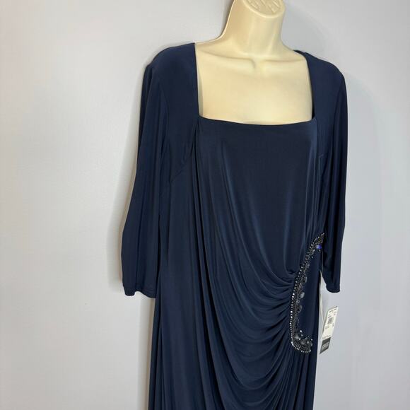 Adrianna Papell Beaded Jersey Maxi Dress Eclipse Blue Mother of the Bride Sz 20W - Picture 5 of 16